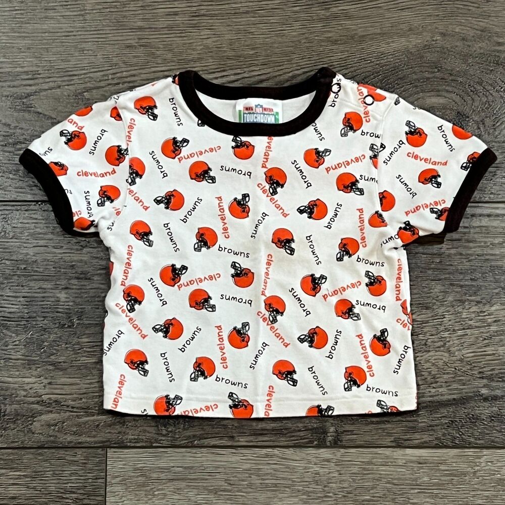 Vintage 90s NFL Touchdown Club Cleveland Browns All Over Print Baby TShirt 12M